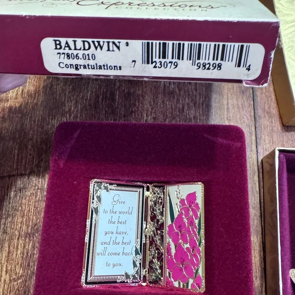 Baldwin 24kt Gold Finished Brass‎ Ornament Lot Peace Dove Bells Congratulations